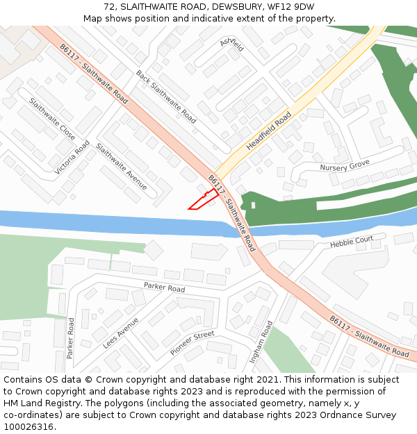 72, SLAITHWAITE ROAD, DEWSBURY, WF12 9DW: Location map and indicative extent of plot