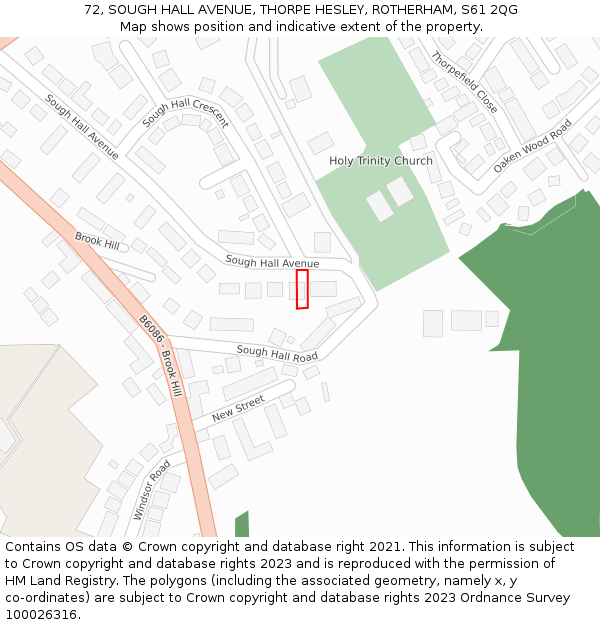 72, SOUGH HALL AVENUE, THORPE HESLEY, ROTHERHAM, S61 2QG: Location map and indicative extent of plot