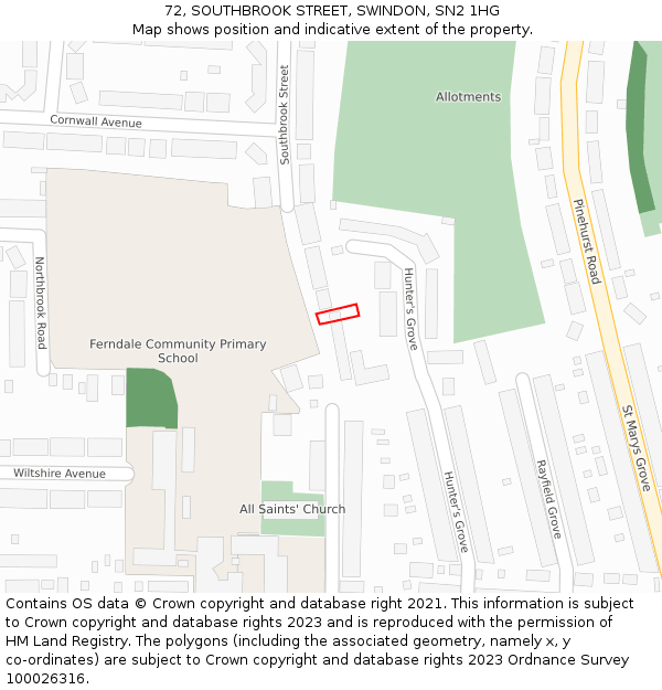 72, SOUTHBROOK STREET, SWINDON, SN2 1HG: Location map and indicative extent of plot