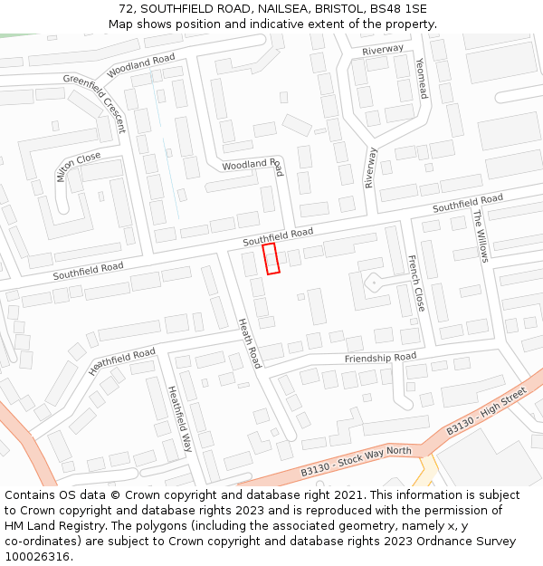72, SOUTHFIELD ROAD, NAILSEA, BRISTOL, BS48 1SE: Location map and indicative extent of plot