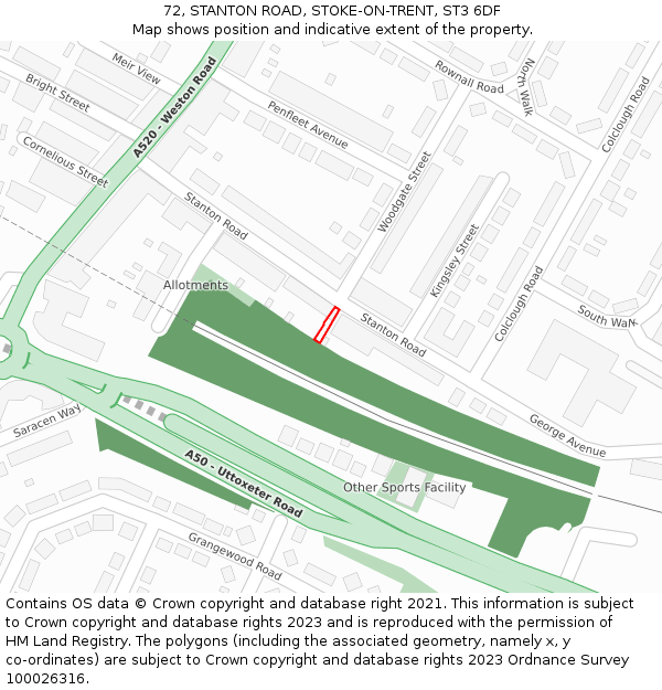 72, STANTON ROAD, STOKE-ON-TRENT, ST3 6DF: Location map and indicative extent of plot