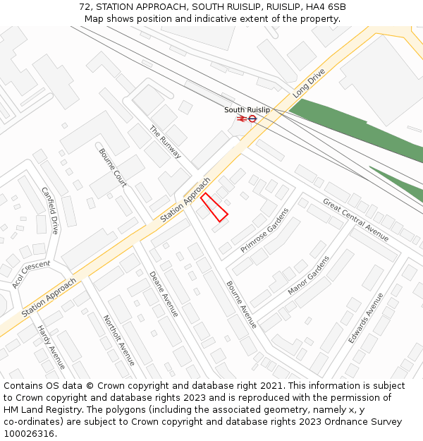 72, STATION APPROACH, SOUTH RUISLIP, RUISLIP, HA4 6SB: Location map and indicative extent of plot