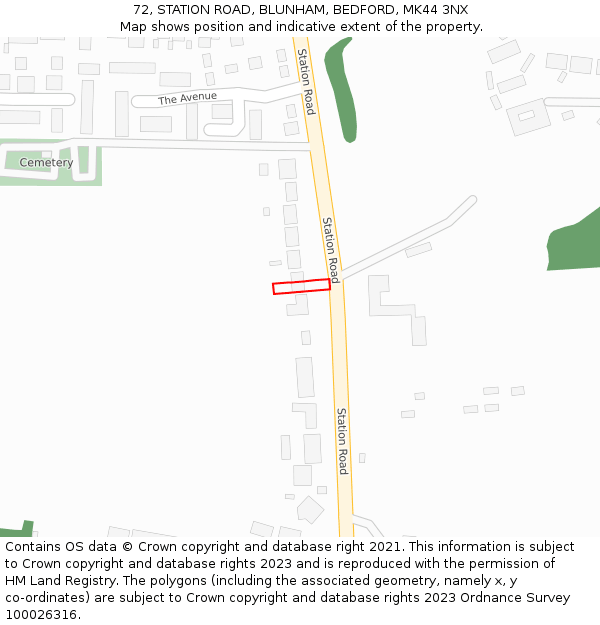 72, STATION ROAD, BLUNHAM, BEDFORD, MK44 3NX: Location map and indicative extent of plot