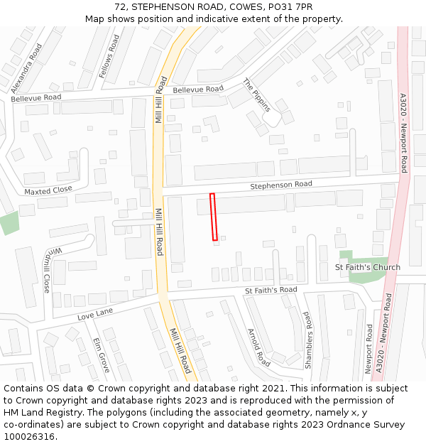 72, STEPHENSON ROAD, COWES, PO31 7PR: Location map and indicative extent of plot