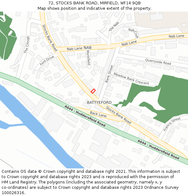 72, STOCKS BANK ROAD, MIRFIELD, WF14 9QB: Location map and indicative extent of plot