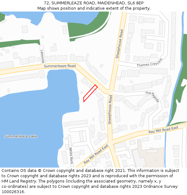 72, SUMMERLEAZE ROAD, MAIDENHEAD, SL6 8EP: Location map and indicative extent of plot