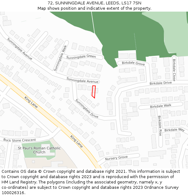 72, SUNNINGDALE AVENUE, LEEDS, LS17 7SN: Location map and indicative extent of plot