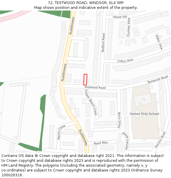 72, TESTWOOD ROAD, WINDSOR, SL4 5RP: Location map and indicative extent of plot