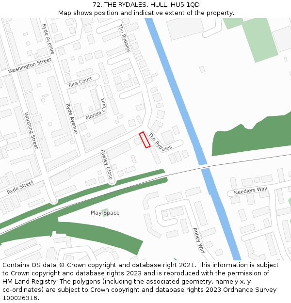 72, THE RYDALES, HULL, HU5 1QD: Location map and indicative extent of plot