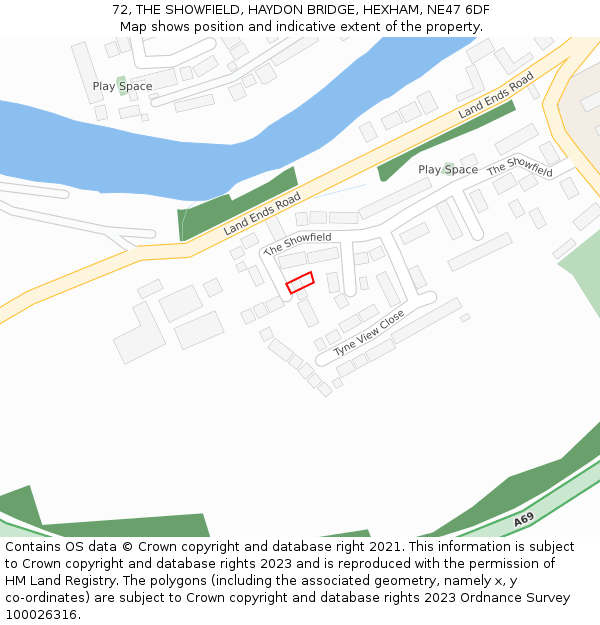 72, THE SHOWFIELD, HAYDON BRIDGE, HEXHAM, NE47 6DF: Location map and indicative extent of plot