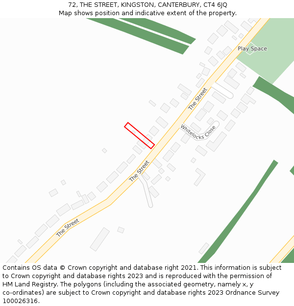 72, THE STREET, KINGSTON, CANTERBURY, CT4 6JQ: Location map and indicative extent of plot