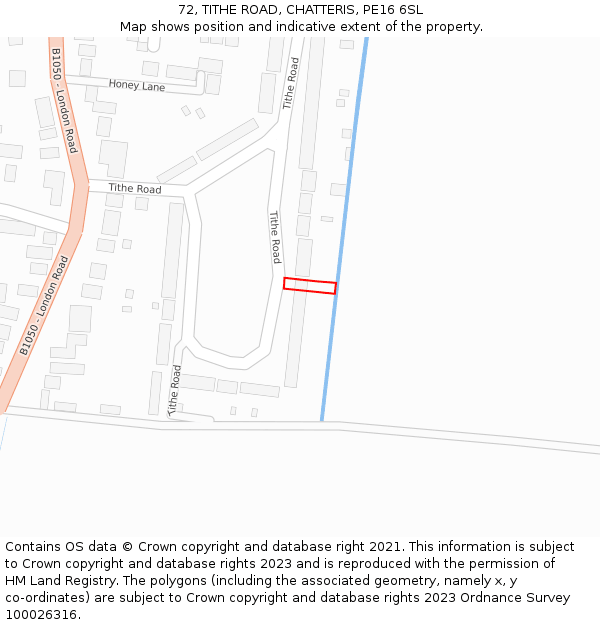 72, TITHE ROAD, CHATTERIS, PE16 6SL: Location map and indicative extent of plot