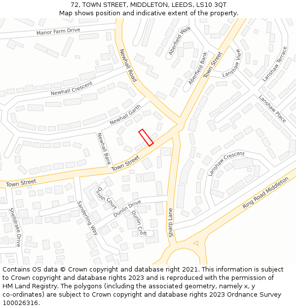 72, TOWN STREET, MIDDLETON, LEEDS, LS10 3QT: Location map and indicative extent of plot