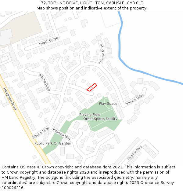 72, TRIBUNE DRIVE, HOUGHTON, CARLISLE, CA3 0LE: Location map and indicative extent of plot