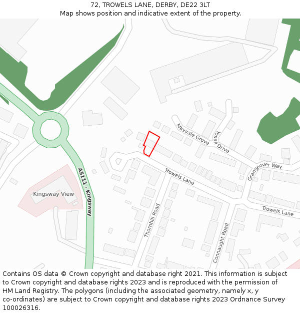 72, TROWELS LANE, DERBY, DE22 3LT: Location map and indicative extent of plot