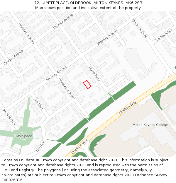 72, ULYETT PLACE, OLDBROOK, MILTON KEYNES, MK6 2SB: Location map and indicative extent of plot