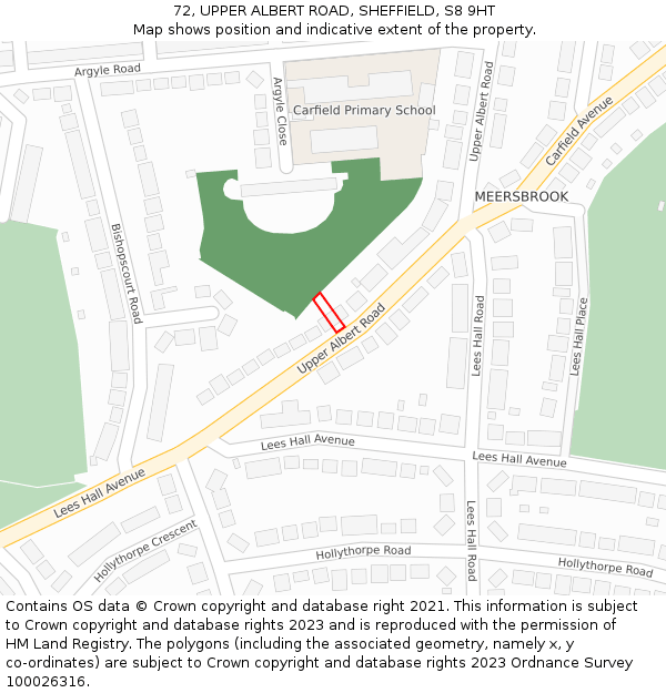 72, UPPER ALBERT ROAD, SHEFFIELD, S8 9HT: Location map and indicative extent of plot