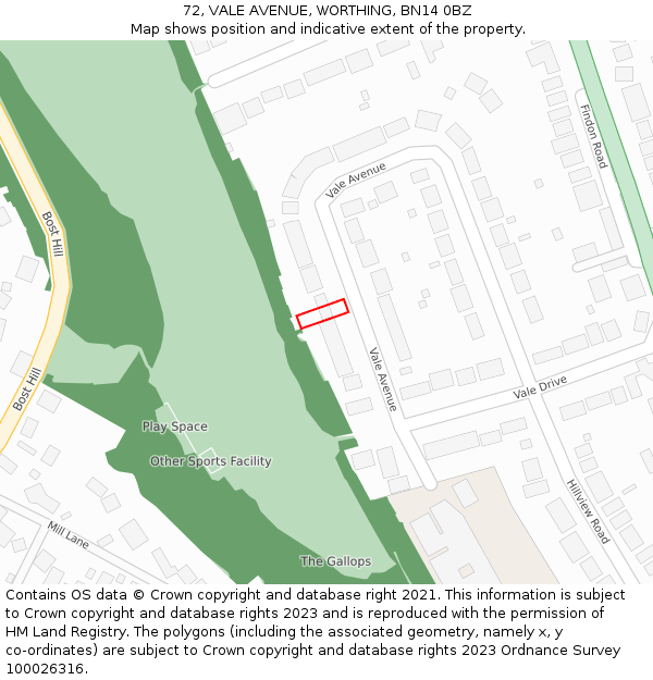 72, VALE AVENUE, WORTHING, BN14 0BZ: Location map and indicative extent of plot