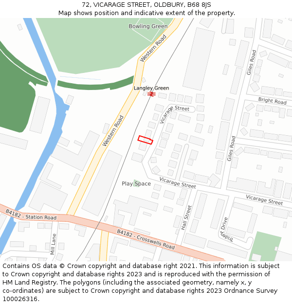 72, VICARAGE STREET, OLDBURY, B68 8JS: Location map and indicative extent of plot