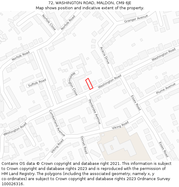 72, WASHINGTON ROAD, MALDON, CM9 6JE: Location map and indicative extent of plot