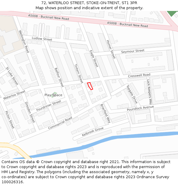 72, WATERLOO STREET, STOKE-ON-TRENT, ST1 3PR: Location map and indicative extent of plot