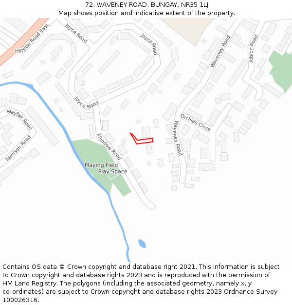 72, WAVENEY ROAD, BUNGAY, NR35 1LJ: Location map and indicative extent of plot