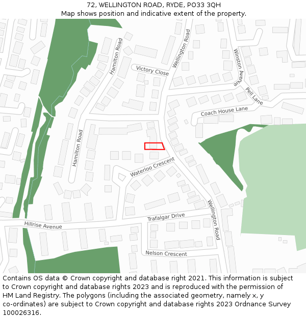 72, WELLINGTON ROAD, RYDE, PO33 3QH: Location map and indicative extent of plot