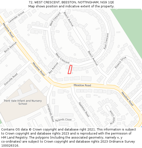 72, WEST CRESCENT, BEESTON, NOTTINGHAM, NG9 1QE: Location map and indicative extent of plot