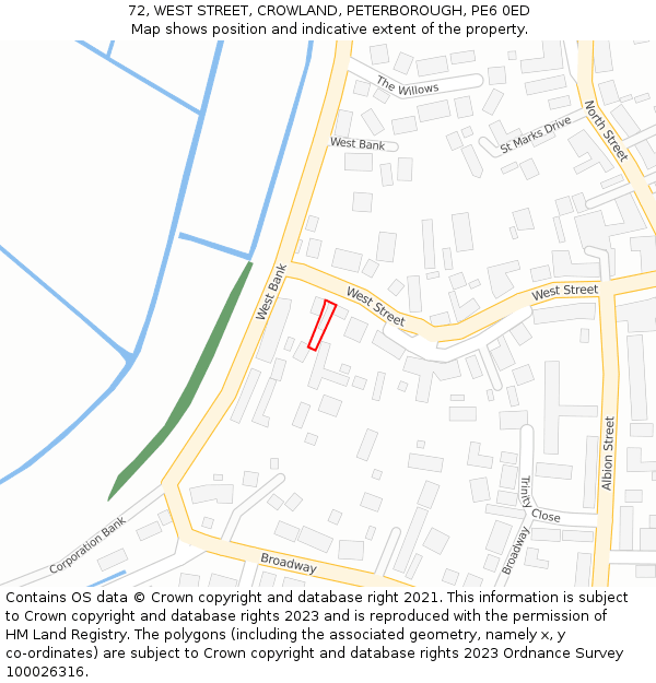 72, WEST STREET, CROWLAND, PETERBOROUGH, PE6 0ED: Location map and indicative extent of plot