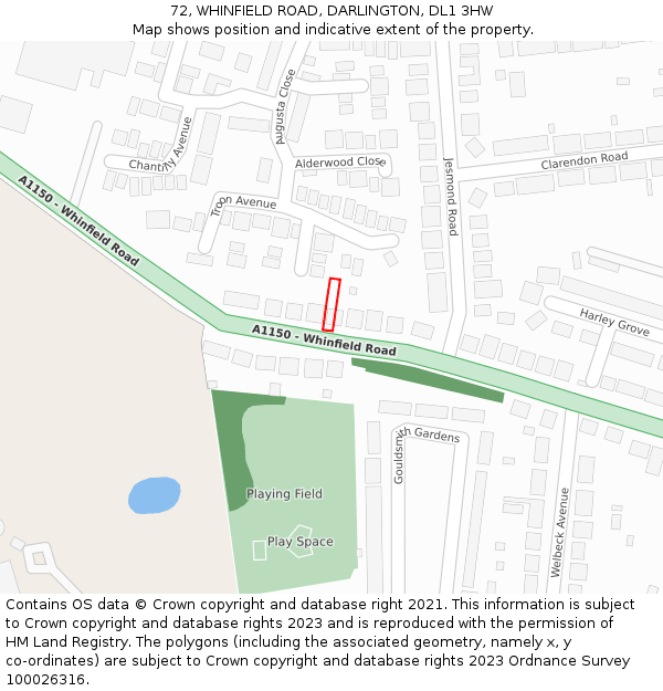 72, WHINFIELD ROAD, DARLINGTON, DL1 3HW: Location map and indicative extent of plot