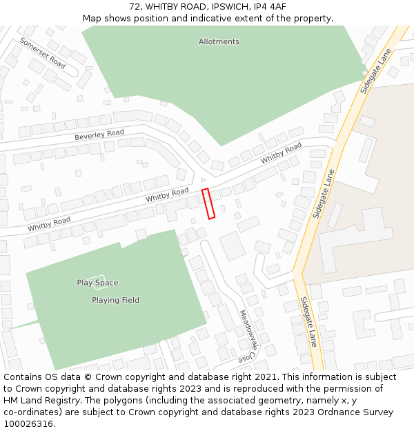 72, WHITBY ROAD, IPSWICH, IP4 4AF: Location map and indicative extent of plot