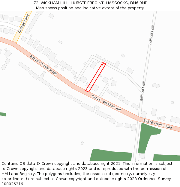 72, WICKHAM HILL, HURSTPIERPOINT, HASSOCKS, BN6 9NP: Location map and indicative extent of plot