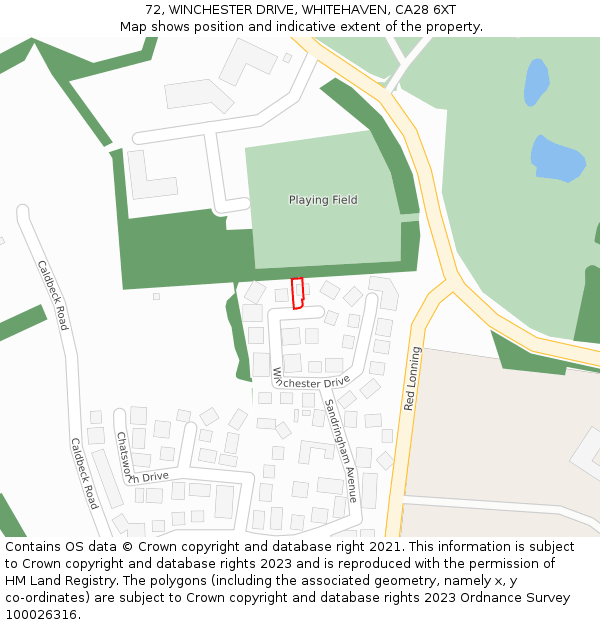 72, WINCHESTER DRIVE, WHITEHAVEN, CA28 6XT: Location map and indicative extent of plot