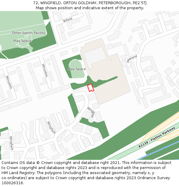 72, WINGFIELD, ORTON GOLDHAY, PETERBOROUGH, PE2 5TJ: Location map and indicative extent of plot