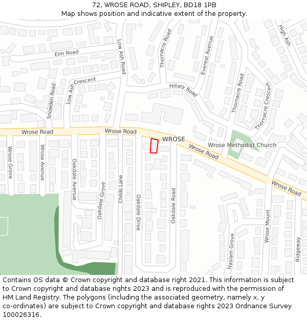 72, WROSE ROAD, SHIPLEY, BD18 1PB: Location map and indicative extent of plot