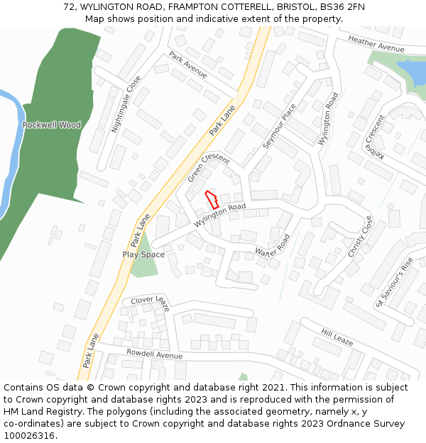 72, WYLINGTON ROAD, FRAMPTON COTTERELL, BRISTOL, BS36 2FN: Location map and indicative extent of plot