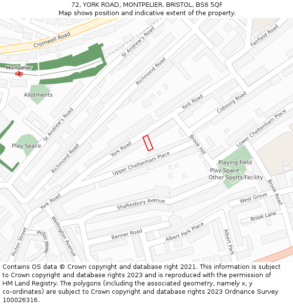 72, YORK ROAD, MONTPELIER, BRISTOL, BS6 5QF: Location map and indicative extent of plot