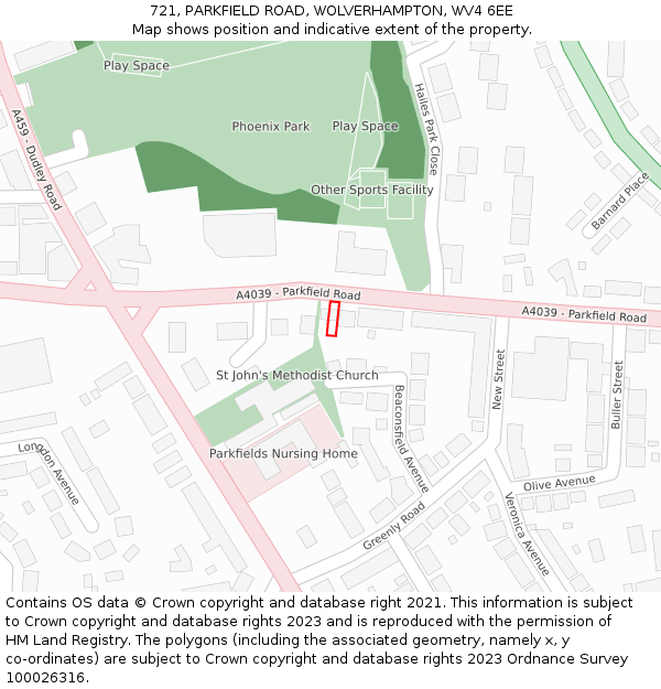 721, PARKFIELD ROAD, WOLVERHAMPTON, WV4 6EE: Location map and indicative extent of plot