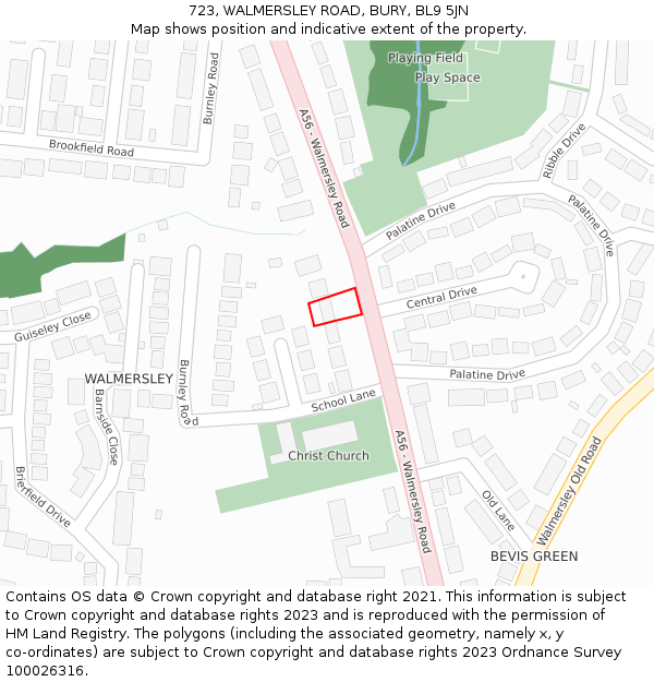 723, WALMERSLEY ROAD, BURY, BL9 5JN: Location map and indicative extent of plot