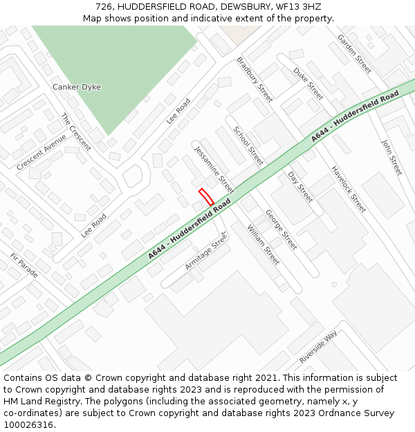 726, HUDDERSFIELD ROAD, DEWSBURY, WF13 3HZ: Location map and indicative extent of plot