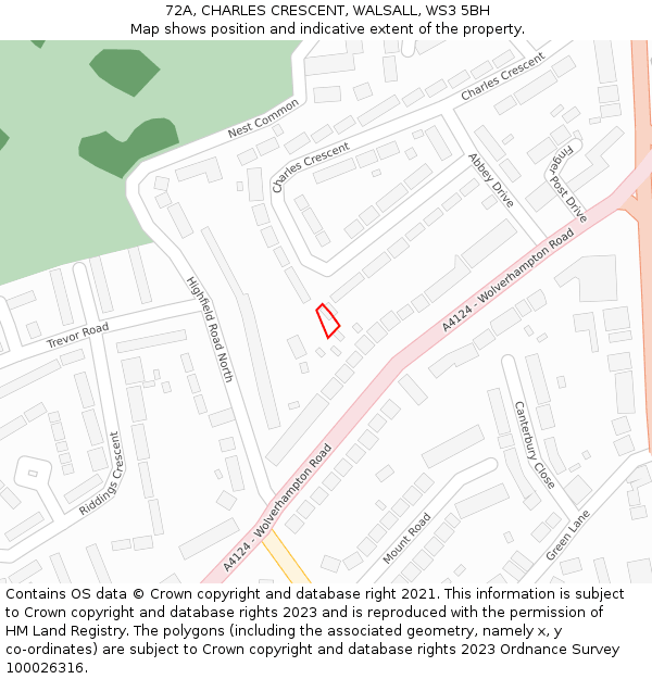 72A, CHARLES CRESCENT, WALSALL, WS3 5BH: Location map and indicative extent of plot