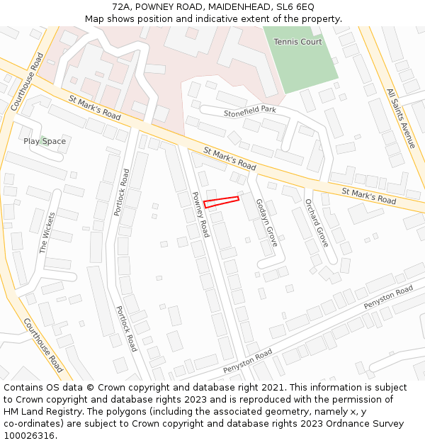 72A, POWNEY ROAD, MAIDENHEAD, SL6 6EQ: Location map and indicative extent of plot