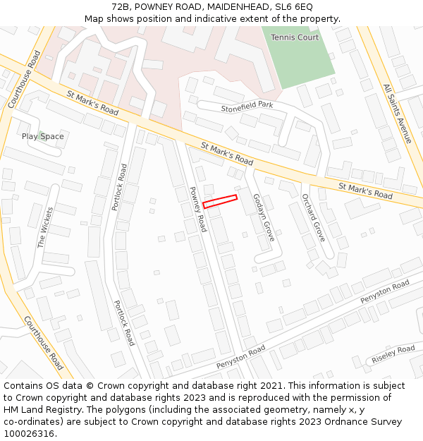 72B, POWNEY ROAD, MAIDENHEAD, SL6 6EQ: Location map and indicative extent of plot