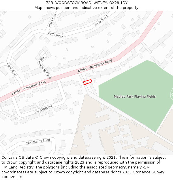 72B, WOODSTOCK ROAD, WITNEY, OX28 1DY: Location map and indicative extent of plot