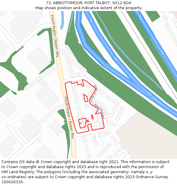 73, ABBOTTSMOOR, PORT TALBOT, SA12 6DA: Location map and indicative extent of plot