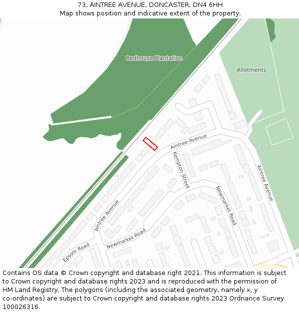 73, AINTREE AVENUE, DONCASTER, DN4 6HH: Location map and indicative extent of plot