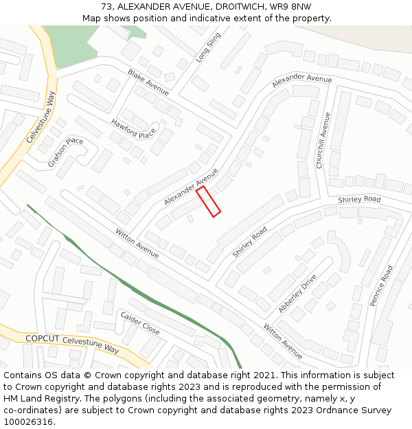 73, ALEXANDER AVENUE, DROITWICH, WR9 8NW: Location map and indicative extent of plot