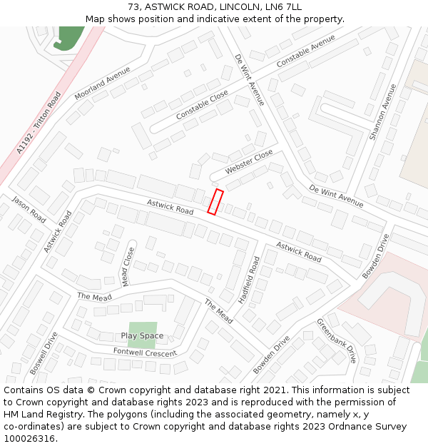 73, ASTWICK ROAD, LINCOLN, LN6 7LL: Location map and indicative extent of plot