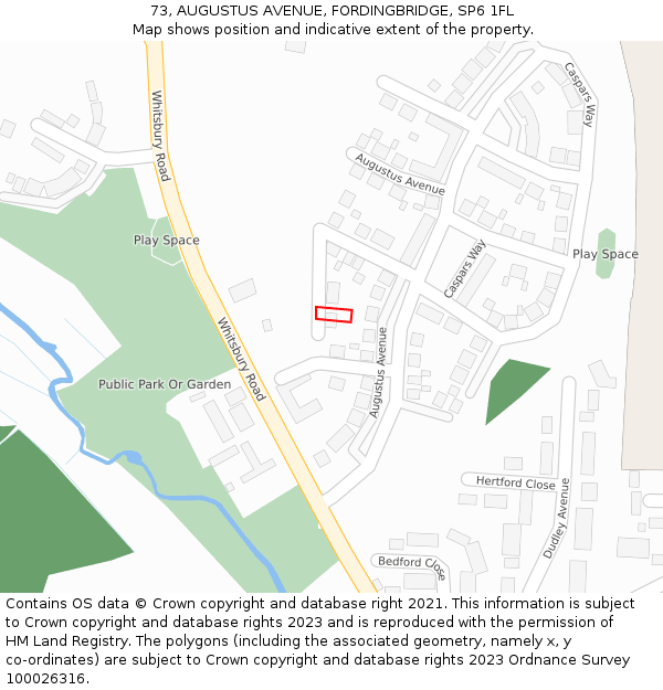 73, AUGUSTUS AVENUE, FORDINGBRIDGE, SP6 1FL: Location map and indicative extent of plot