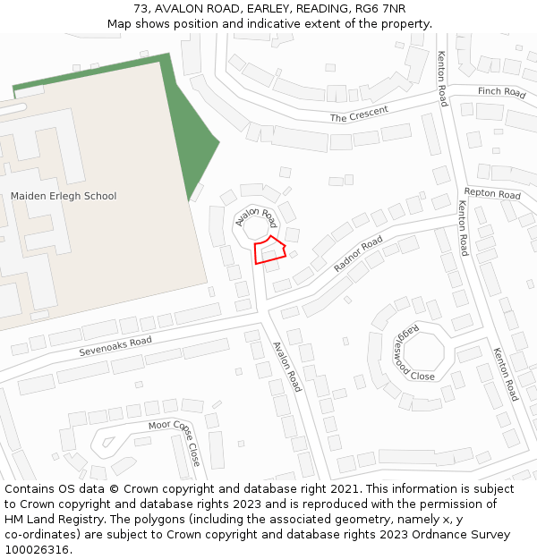 73, AVALON ROAD, EARLEY, READING, RG6 7NR: Location map and indicative extent of plot